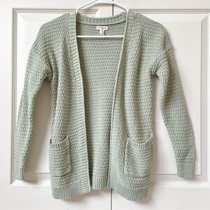 Girls Open-Front Knit Cardigan Sweater in Sage Green medium 8